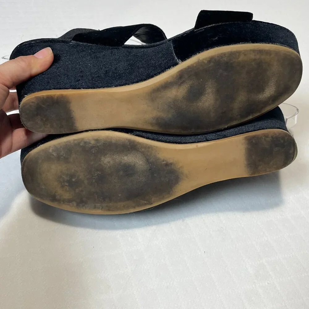 Steve‎ Madden Carlyle Women's Black Velvet Wedge Sandals Size 10M